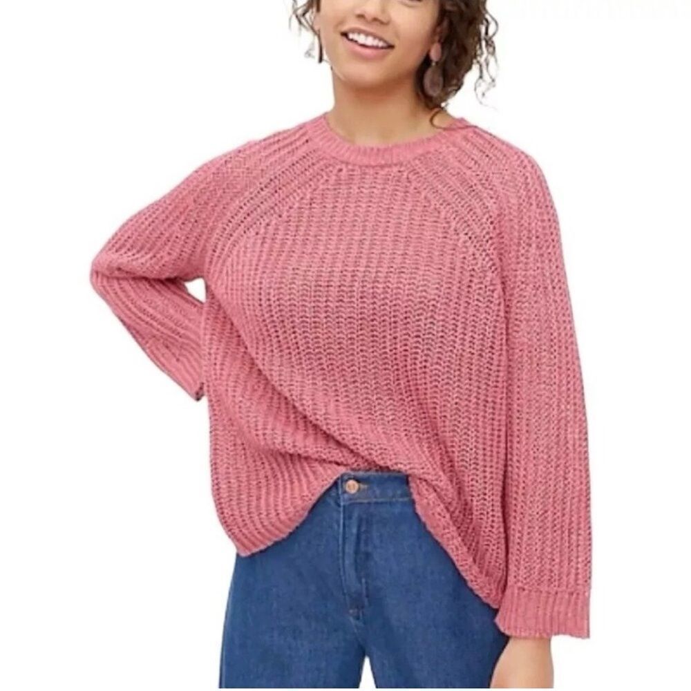J. Crew 100% Linen Open Knit Relaxed Fit Beach Sweater Cover Up Pink Medium